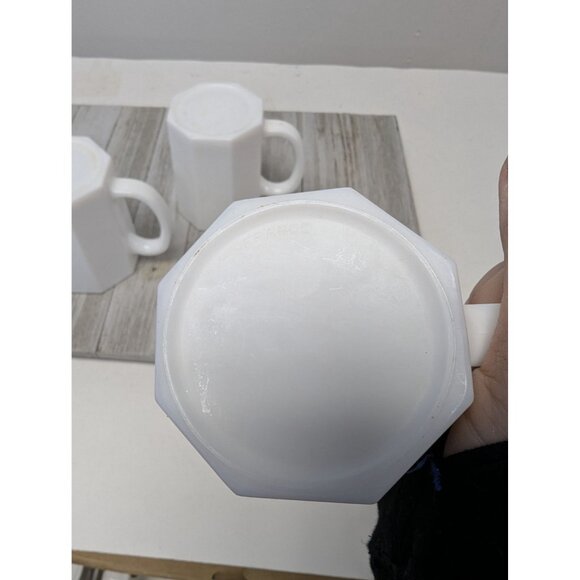 Set of 3 Arcoroc France Octime White Glass Octagon Mugs Coffee - Picture 5 of 5
